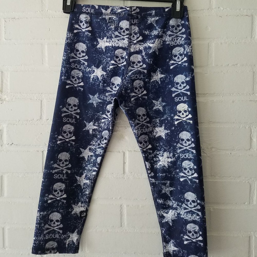 soulcycle terez girls blue skull legging crop L 10